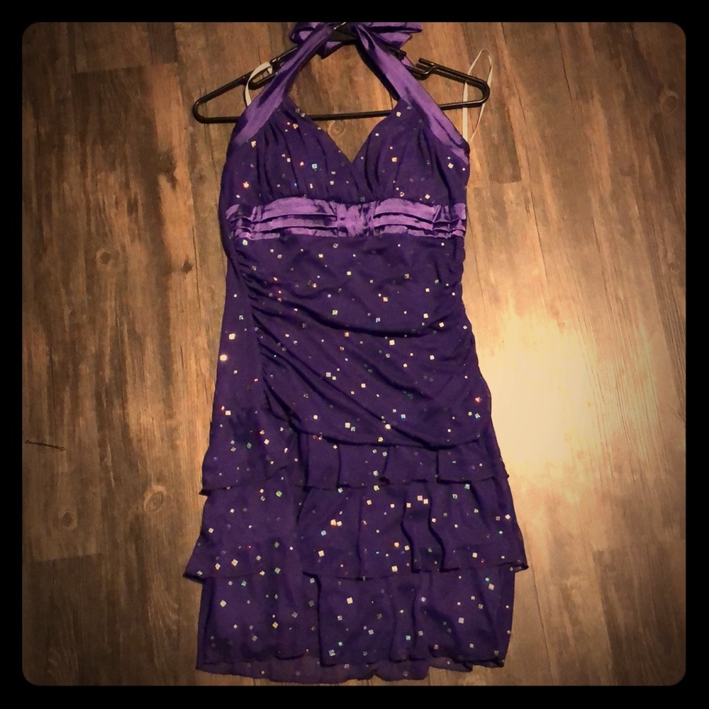 Short halter top purple dress